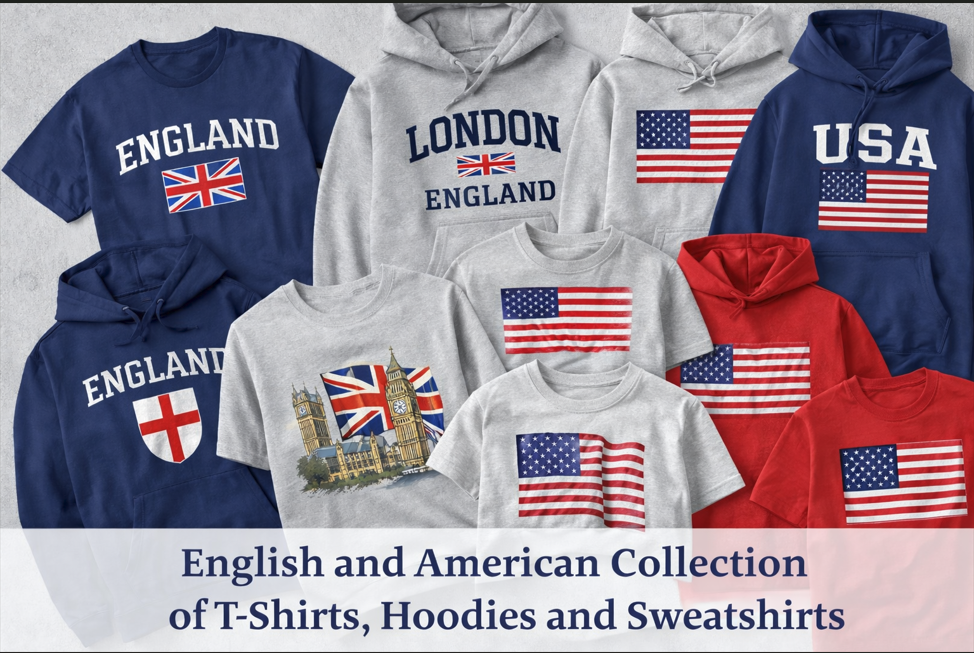 English Collection of t-shirts, hoodies and sweatshirts